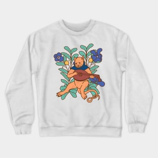 Cute Sad Medieval Cat with Lute Colorful Drawing Crewneck Sweatshirt